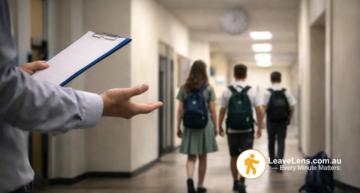 Students in a hallway walking away from a teacher