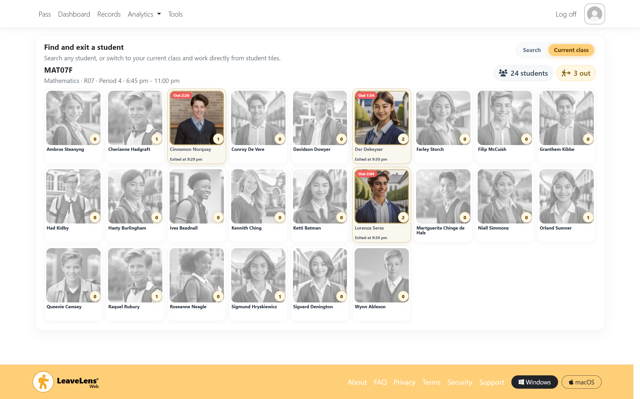 Current Class feature in LeaveLens